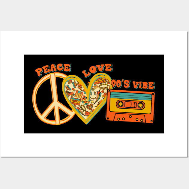 90s Throwback Peace Love and 90s Vibe Wall Art by XOXO VENUS